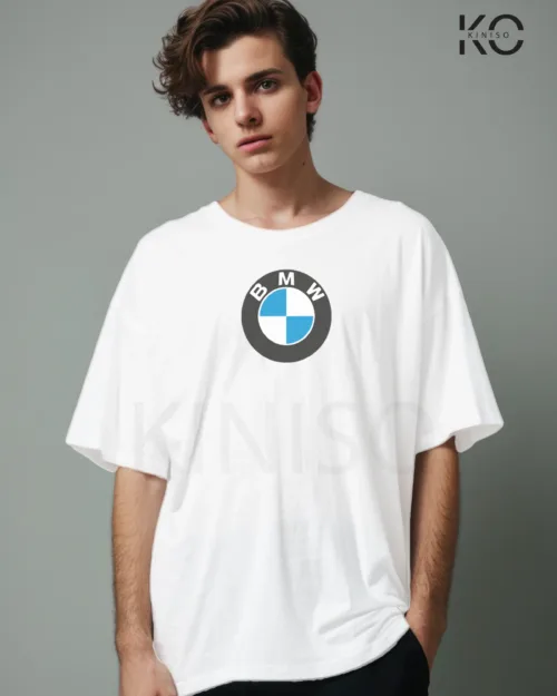 Image of White color drop shoulder t-shirt with BMW M3 Print for men at reasonable price
